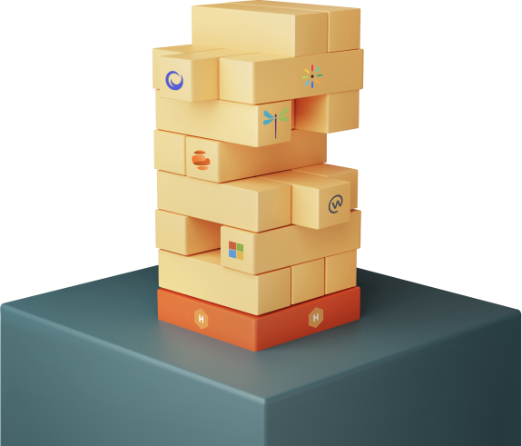 3D stack of branded blocks representing Hive’s integrations with multiple video platforms like Microsoft and others