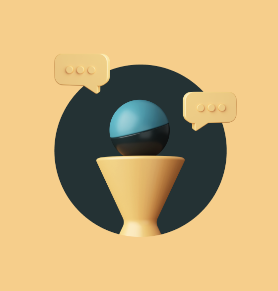 3D illustration of a trophy pedestal with a globe and chat bubbles, symbolizing recognition and impactful enterprise communication